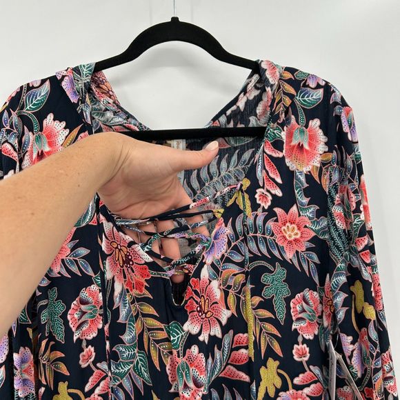 NWT RAISINS Colorful Floral Print Lace Up Front Hooded Swim Cover Up Size XL - Picture 5 of 8